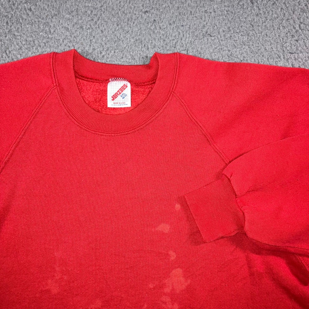 Vintage 80s Jerzees Red Blank Sweatshirt 2XL Distressed Thrashed Bleach Raglan